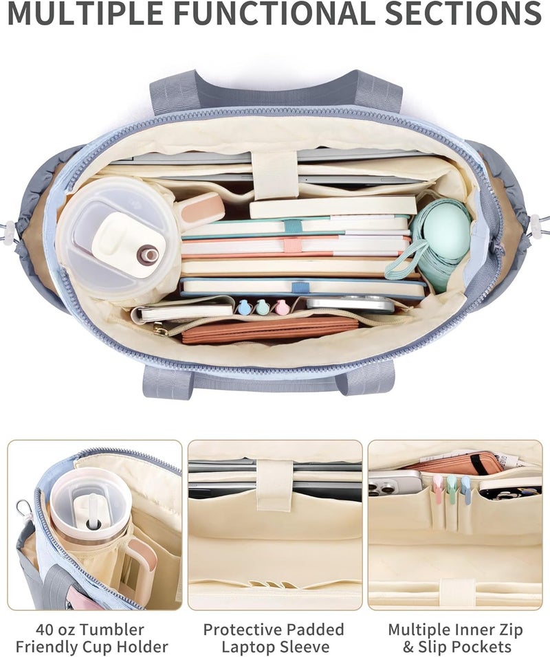 Bagstellar Puffer Tote Bag for Women, Lightweight Puffy Work Laptop Handbag Teacher Nurse Quilted School Daily Travel Gym Bag | Durable, with Zipper, 15.6" Laptop Sleeve, Large Tumbler Holder, Daily Carry On Bags, Comfy College Bags, Portable, Spacious - Image 5